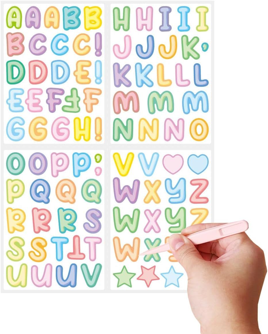 10 Sheets Colorful Letter Stickers for Kids 890 Alphabet Stickers Waterproof Water Bottle Vinyl Letter Sticker Scrapbook ABC Stickers for DIY Crafts, Card Wrapping, Handmade Labels, Name Stickers