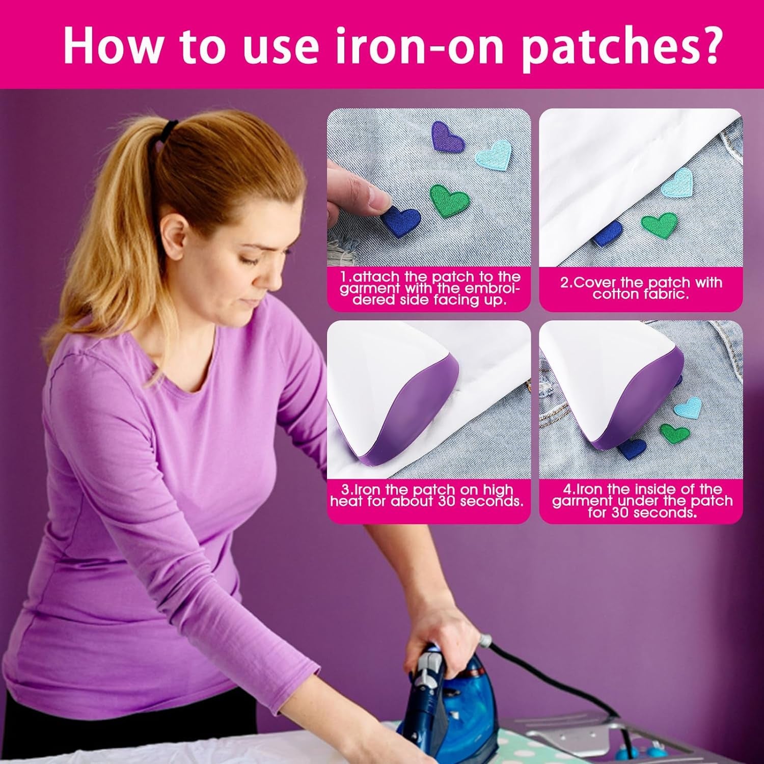Heart Iron on Patches, 31Pcs Mini Heart Iron on Decal Colorful Heart Patch Ironable Patches Embroidered Sew on Heart Patches Appliques for Clothes Dress Hat Jeans DIY Backpack Shoes (31)