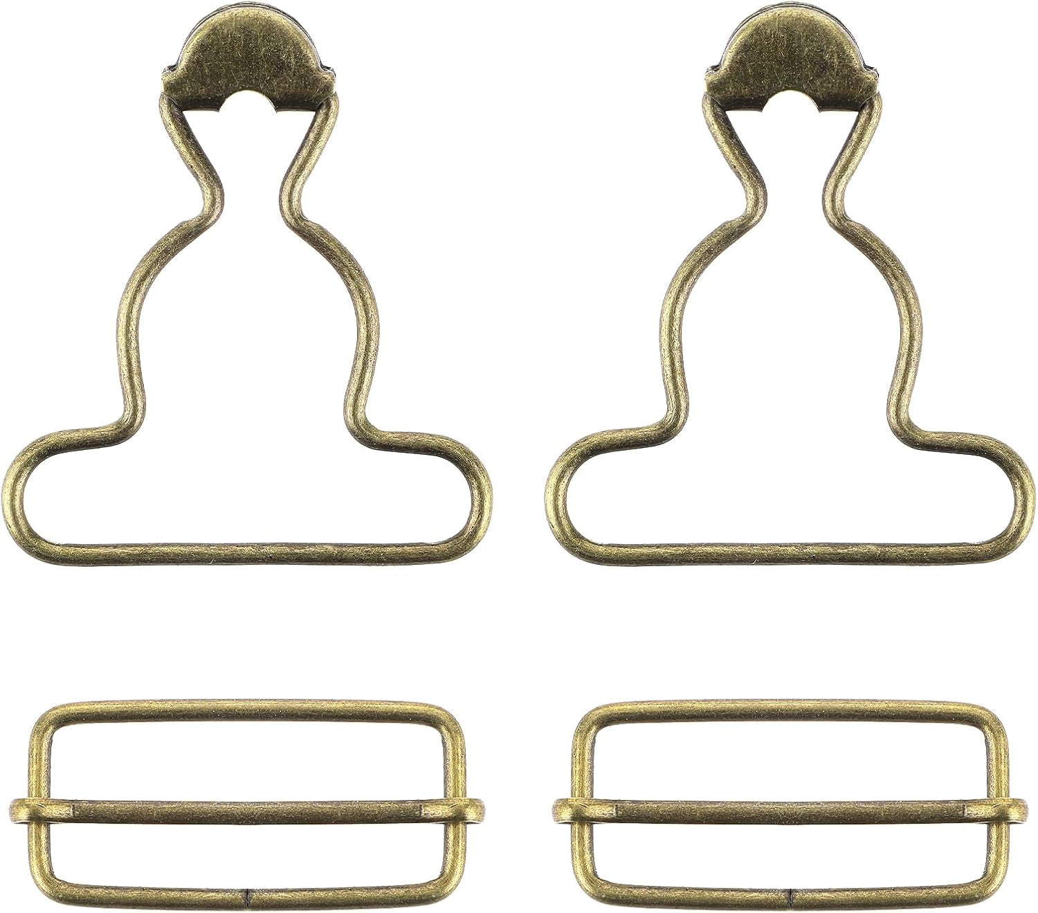 2 Pairs Metal Overall Buckles Suspender Buckle with Rectangle Adjustable Overall Bib Clips Replacement No-Sew Button