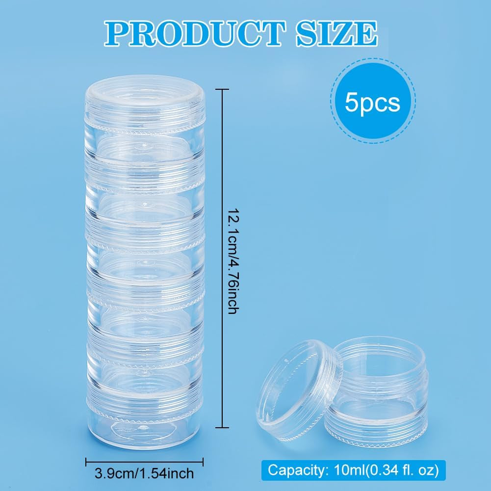 10G/10ML Stackable round Plastic Containers 5 Column(6 Layer/Column) Bead Storage Jars for Diamond Drills, Nail Art Glitters, Seed Beads