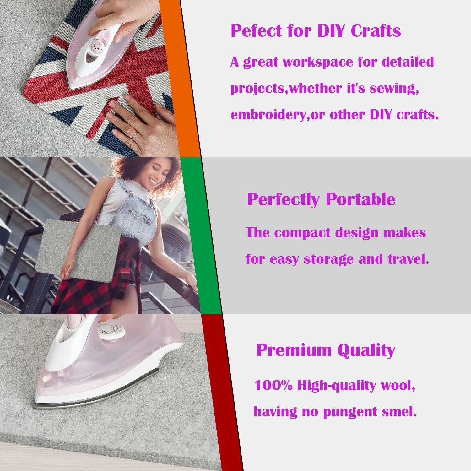 17"X13.5" Wool Pressing Mat 100% New Zealand Felted Wool Ironing Mat Pad Sewing Machine Muffling Mat for Quilting Wooly Felted Iron Board for Retains Heat Great for Quilting & Sewing Projects