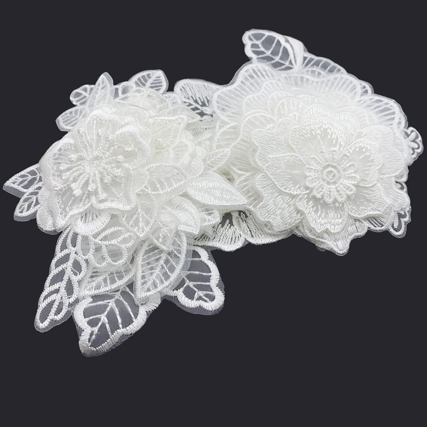 12 Pieces Flower Lace Embroidered Applique 3D Floral Sew on Patches for Clothes Repairing Decorating Wedding Dress DIY Sewing Craft (White)