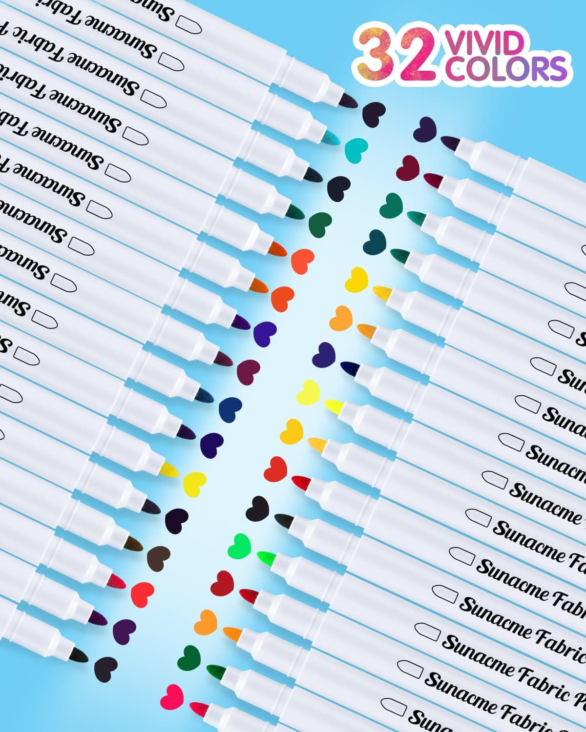 Fabric Markers Pen, 32 Colors Permanent Fabric Paint Pens for T-Shirt, Fine Tips Art Marker Set for Canvas Bags Hats Sneakers and Textiles