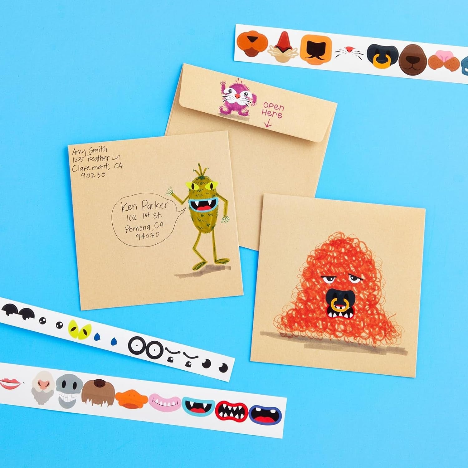 1500 Pack of Face Stickers for Kids, Silly Eyes, Nose, and Mouth for Crafts (3 Rolls)