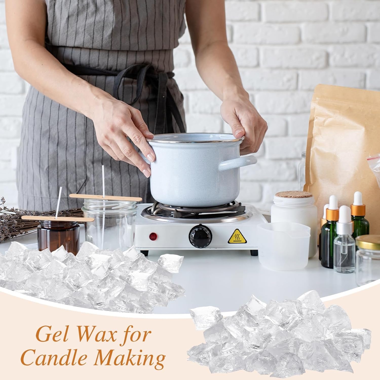 6 LB Gel Wax for Candle Making, Jelly Wax Melts Clear Candle Wax Gel Candle Wax Clear Wax with Candle Wick and Wooden Candle Wick Centering Device for or Candle Making Candles Supplies