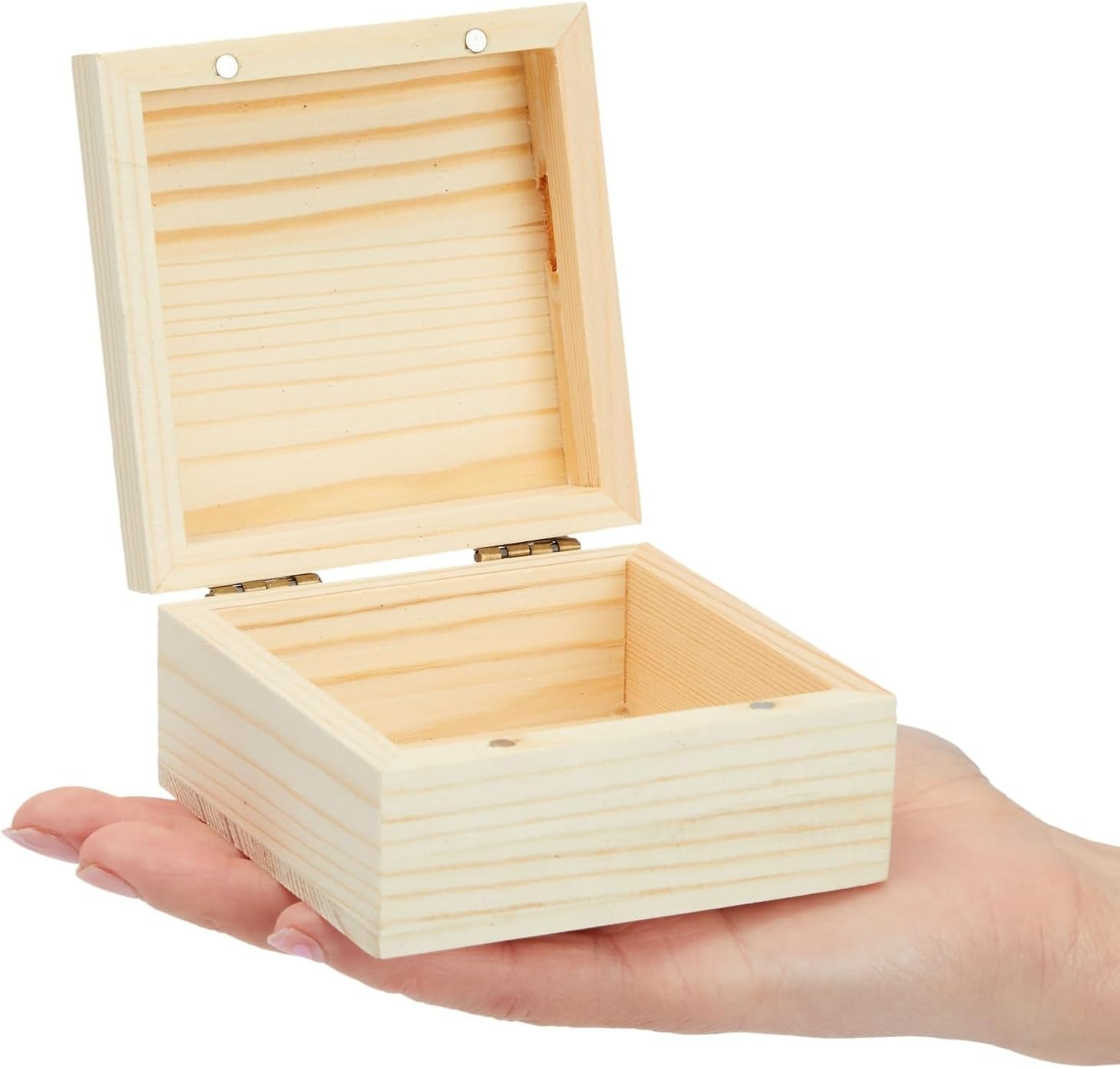 6 Pack Unfinished Wooden Boxes with Hinged Lids, Pinewood Magnetic Wood Box for Crafts, Jewelry Storage (3.5 X 3.5 X 2 In)