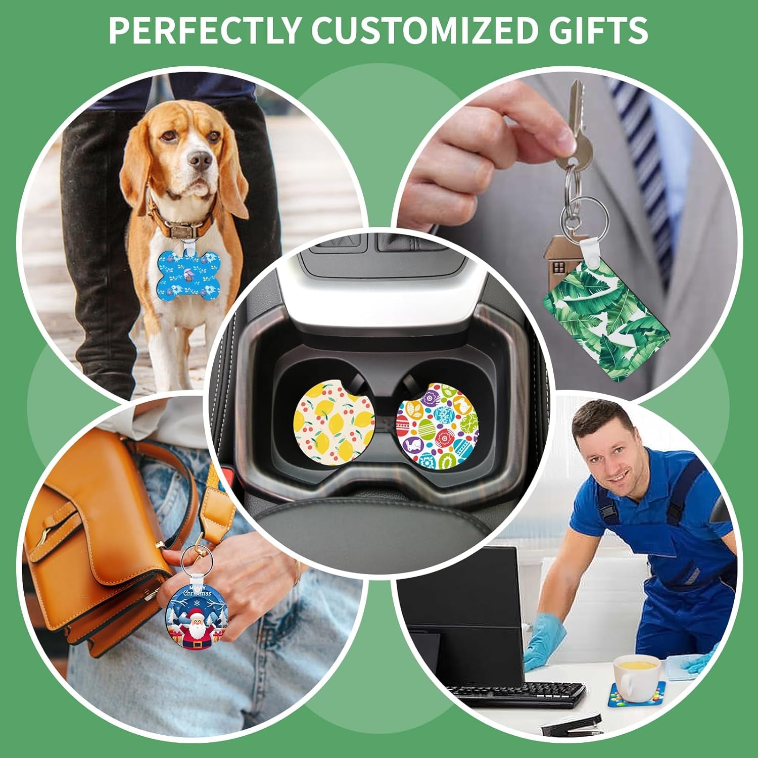 114Pcs Sublimation Blanks Products, Sublimation Blanks Set Including DIY Blank Makeup Bag, Keychain, Earring, Pillow Cover, Mouse Pad, Coaster, Garden Flag for Sublimation Transfer Heat Press Craft
