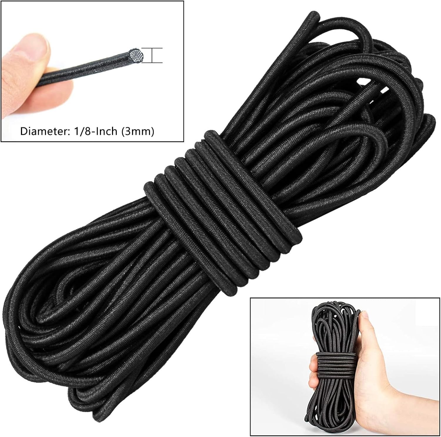 Versatile 1/8-Inch (3Mm) Elastic Cord - 10 Yards with 10 Pack Plastic Spring Cord Locks - Stretch Cord, Elastic Rope, and Drawstring Cord for Sewing, Crafting, and DIY Projects (Black)