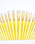 18 Pcs Pure Natural Hog Bristle Brush Set for Oil, Acrylic, Tempera. Short Wood Handles JQ181