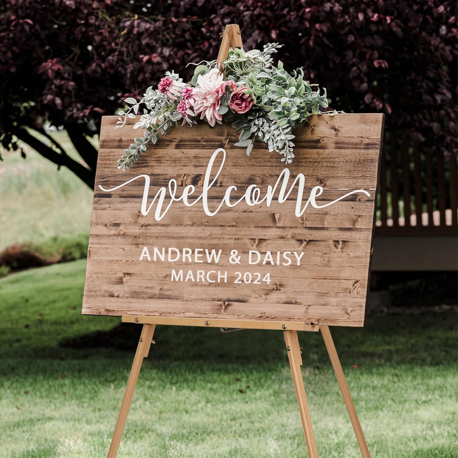 63'' Wooden Easel Stand for Wedding Sign, Picture, Painting Canvas Beech Wood Poster Stand for Display Adjustable Art Easel for Floor