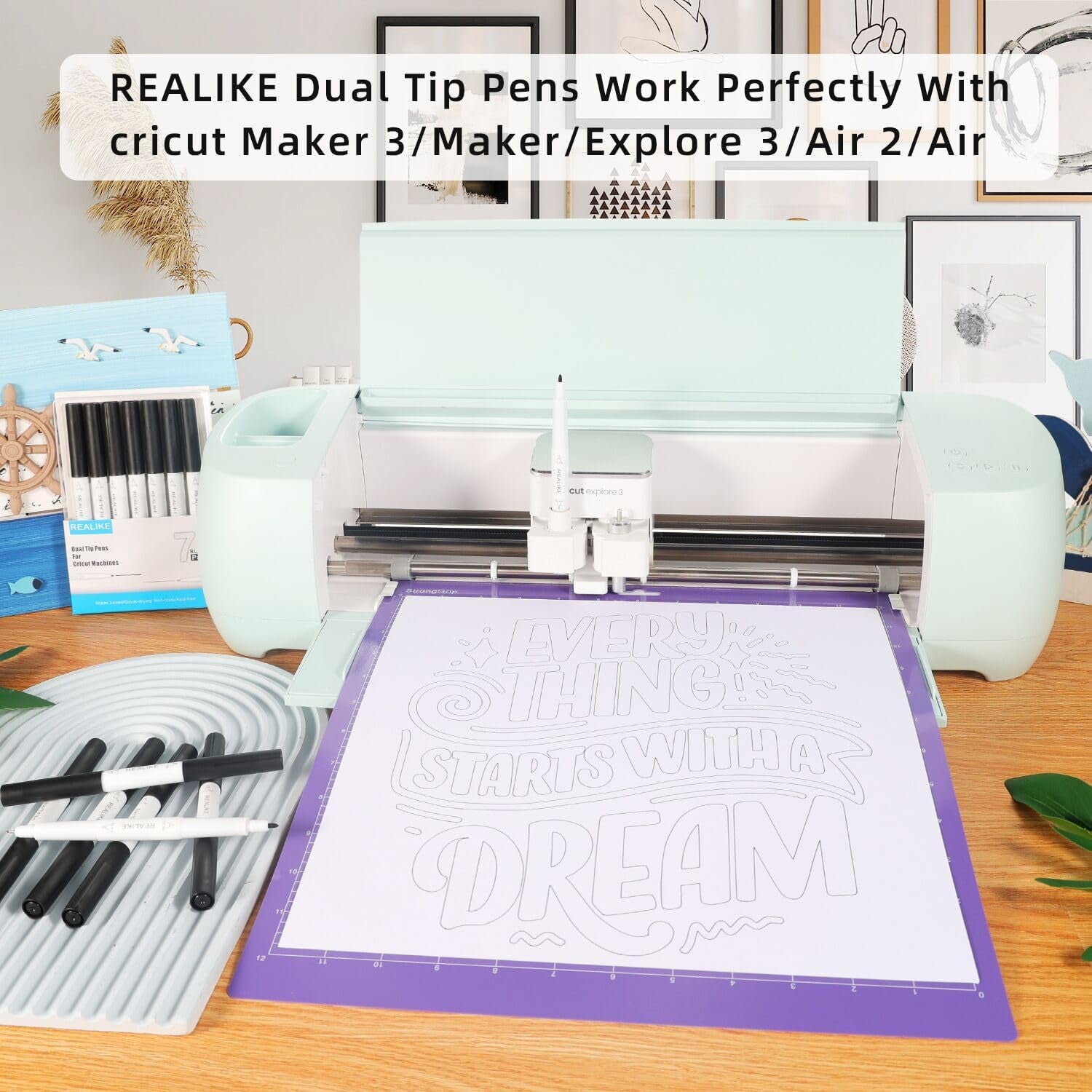 Dual Tip Pens for Cricut Maker 3/Maker/Explore 3/Air 2/Air, Black Pens Set of 7 Pack Dual Tip Marker Fine Point Pen Writing Drawing Accessories for Cricut Machine (0.4 Tip & 1.0 Tip)