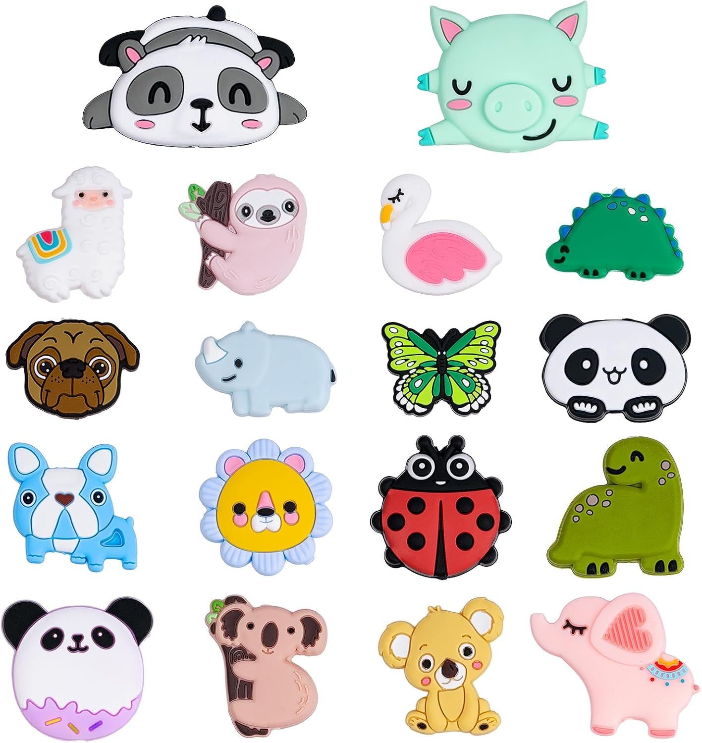 Silicone Focal Beads for Pens Characters Silicone Accessory Kit 18 Pcs Colorful round Silicone Beads for Keychain Making Bracelet Necklace Handmade Crafts (Animal)