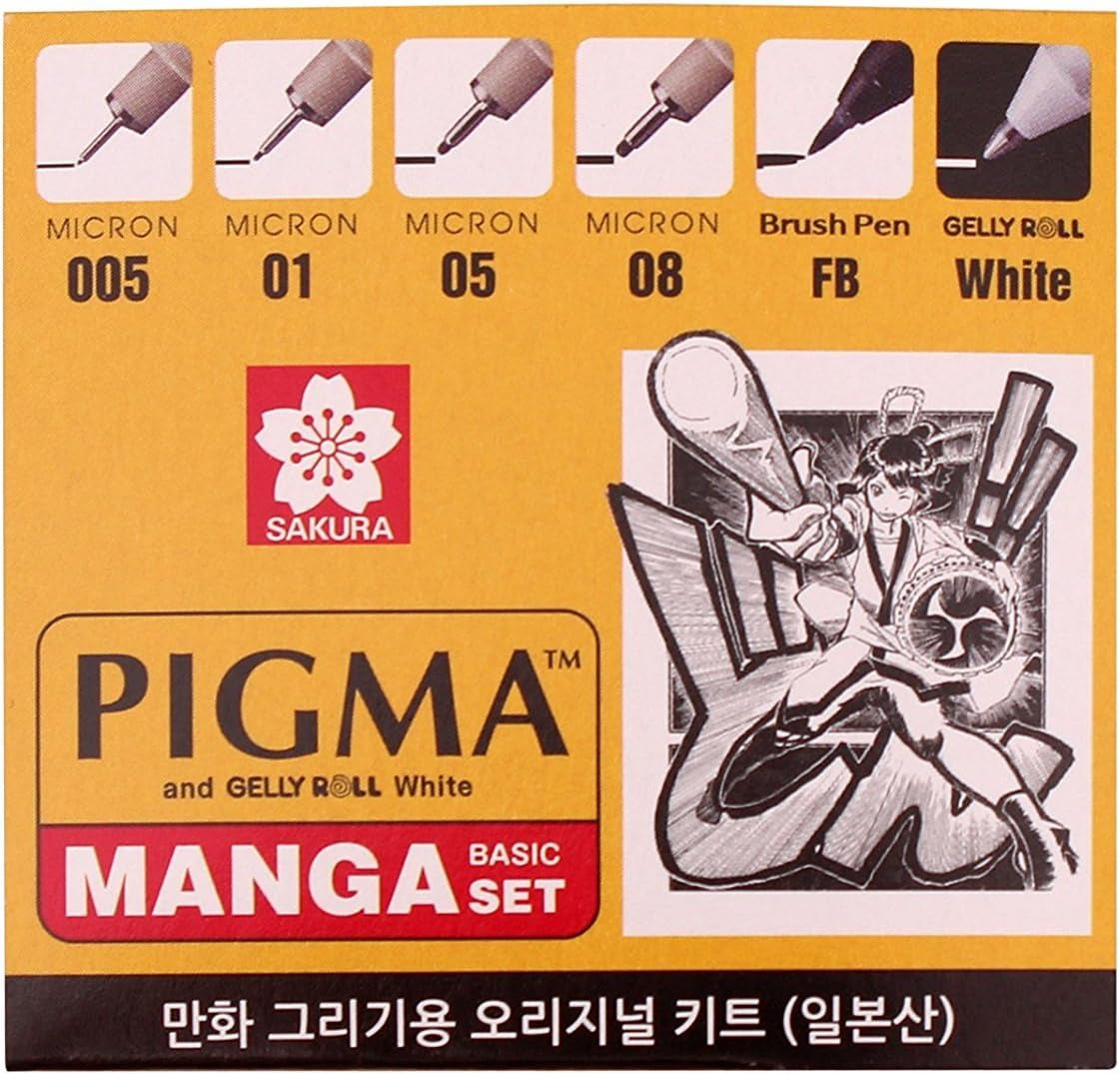Pigma Manga Basic Set (005, 01, 05, 08, FB, White)