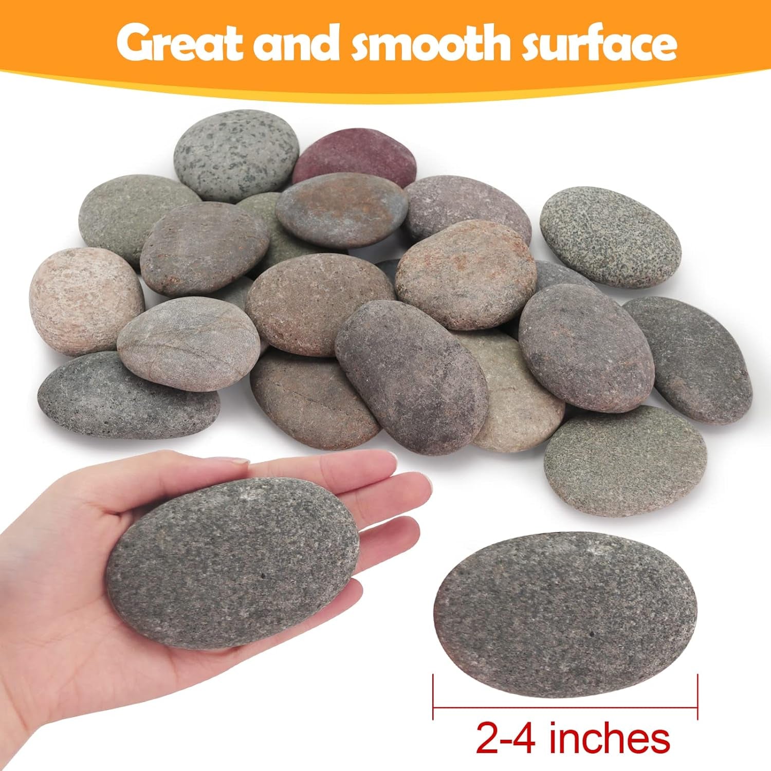 24Pcs River Rocks for Painting- 2-4 in Extra Large Hand Picked Rock-Thick-Flat-Smooth Painting Rocks- Perfect for DIY, Kids Crafts, Kindness Stone, Garden & Home Decor, Holiday Easter Gift