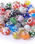 Murano Glass Beads Large Hole Glass Beads European Lampwork Spacer Charms Beads Silver Plated Cores Bracelet Charms for DIY Crafts Jewelry Making 50 Pcs Mixed