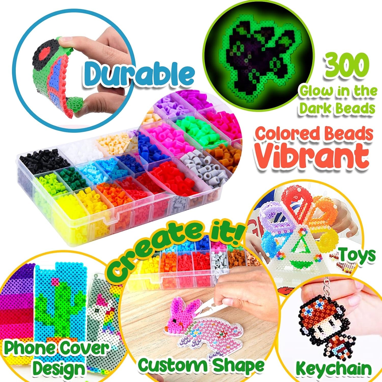 Board Fuse Beads Iron Set - Fuse Beads Set for Kids Crafts with Bead Pegboard and Aqua Pony Beads, Pixel Art and Craft Bead Kit (Large Set with Iron)
