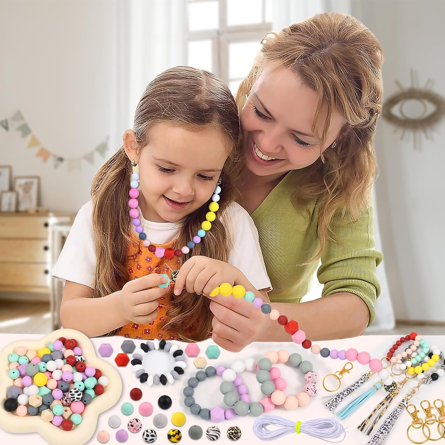 141Pcs Silicone Beads for Keychain Making Kit Beads for Pens Silicone Beads Bulk Key Chain Making Kit 15Mm Silicone Beads Rubber Beads Keychain Making Supplies for Bracelet Necklace Jewelry