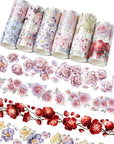 Floral Washi Tape Set - 12 PET & Washi Tapes for Journaling Stickers, Scrapbooking Supplies, Planner, Bullet Journals,Arts & Crafts. Use as Stickers