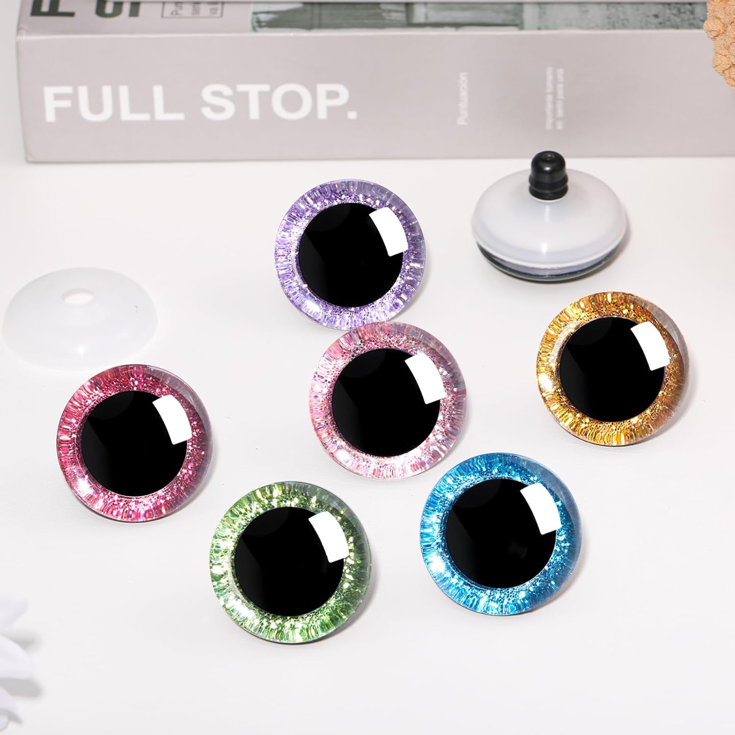 120Pcs 16Mm 3D Glitter Plastic Safety Eyes for Amigurumi Trapezoid Craft Crochet Doll Eyes with Washers Stuffed Animal Eyes for DIY of Puppet, Bear Plush Animal(6 Colors)