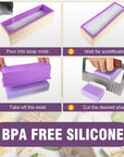 Silicone Soap Mold -  2Pcs Flexible Soap Molds for Soap Making Comes with Wood Box, Stainless Steel Wavy + Straight Scraper Cutters Rectangular Loaf Soap Mold