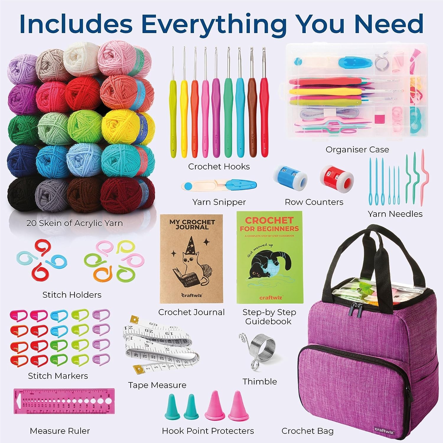 Ultimate Beginner Crochet Kit for Adults and Kids - Learn to Crochet with Complete Crochet Starter Kit - Perfect Crocheting Kit for Beginners - Includes 20 Yarn Skeins, 9 Hooks, Crochet Book