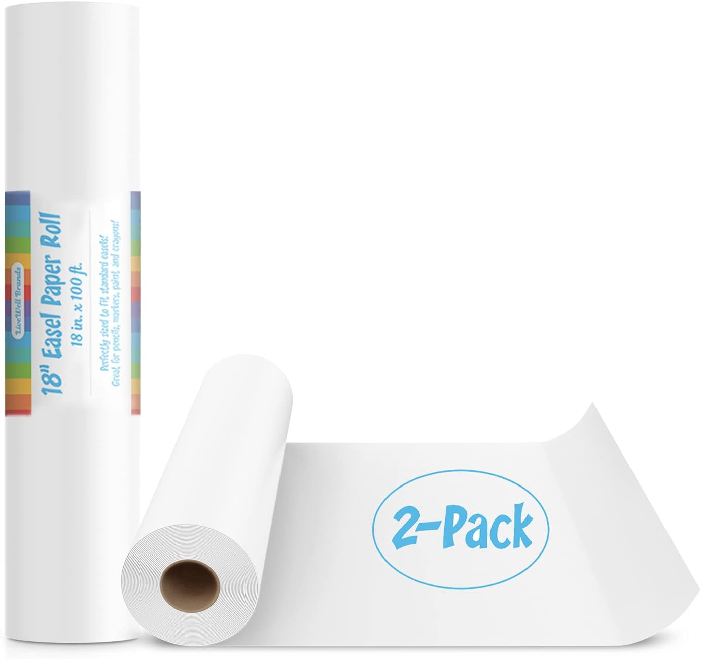 2 Pack of 18-Inch Easel Paper Roll for Arts & Crafts, Fits Most Standard Kids Easels, 100-Foot Rolls, 18"X100'