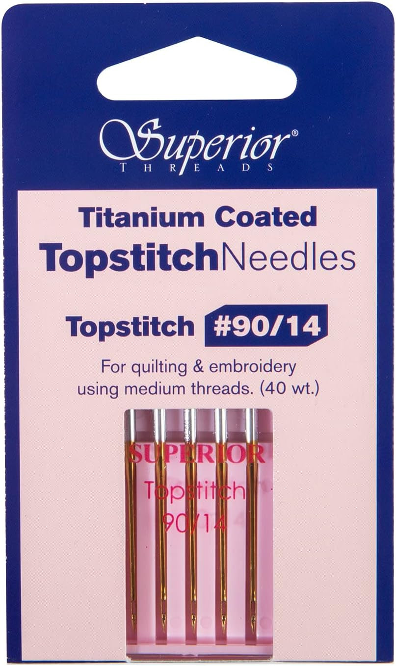 - Titanium-Coated Topstitch Needles #90/14 - for Quilting, Embroidery, and Sewing, 5 Count