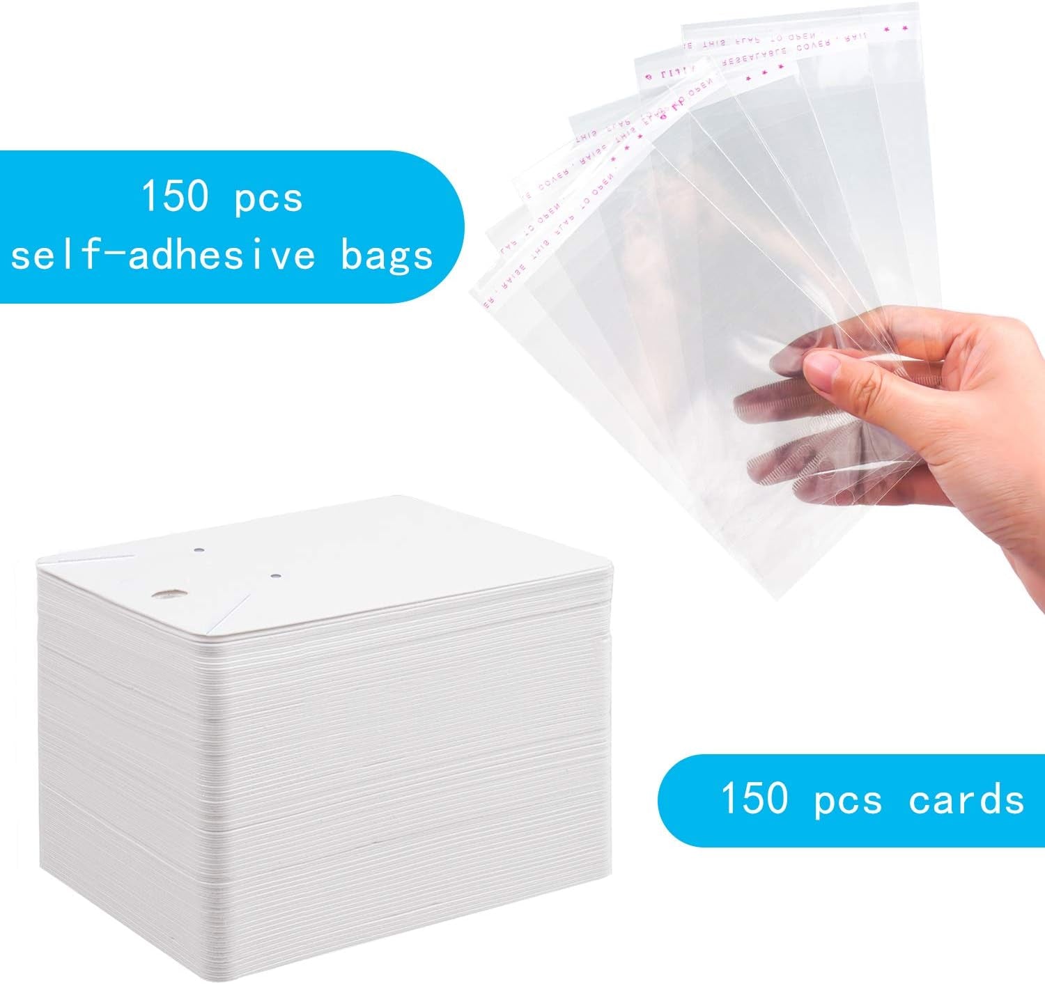 Earring Cards Necklace Display Cards with Bags,150 Pcs Earring Display Cards, 150 Pcs Self-Seal Bags, Kraft Paper Tags for DIY Ear Studs(White)