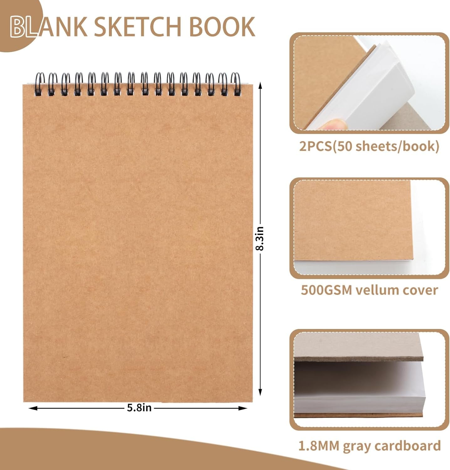 2 Pack Sketch Book, 5.8” X 8.3” Small Sketch Pad,100Gsm/68Lb Sketchbook for Drawing, A5 Drawing Paper, Thick Small Drawing Notebook for Painting Beginner, Artist (50 Sheets/Pack)