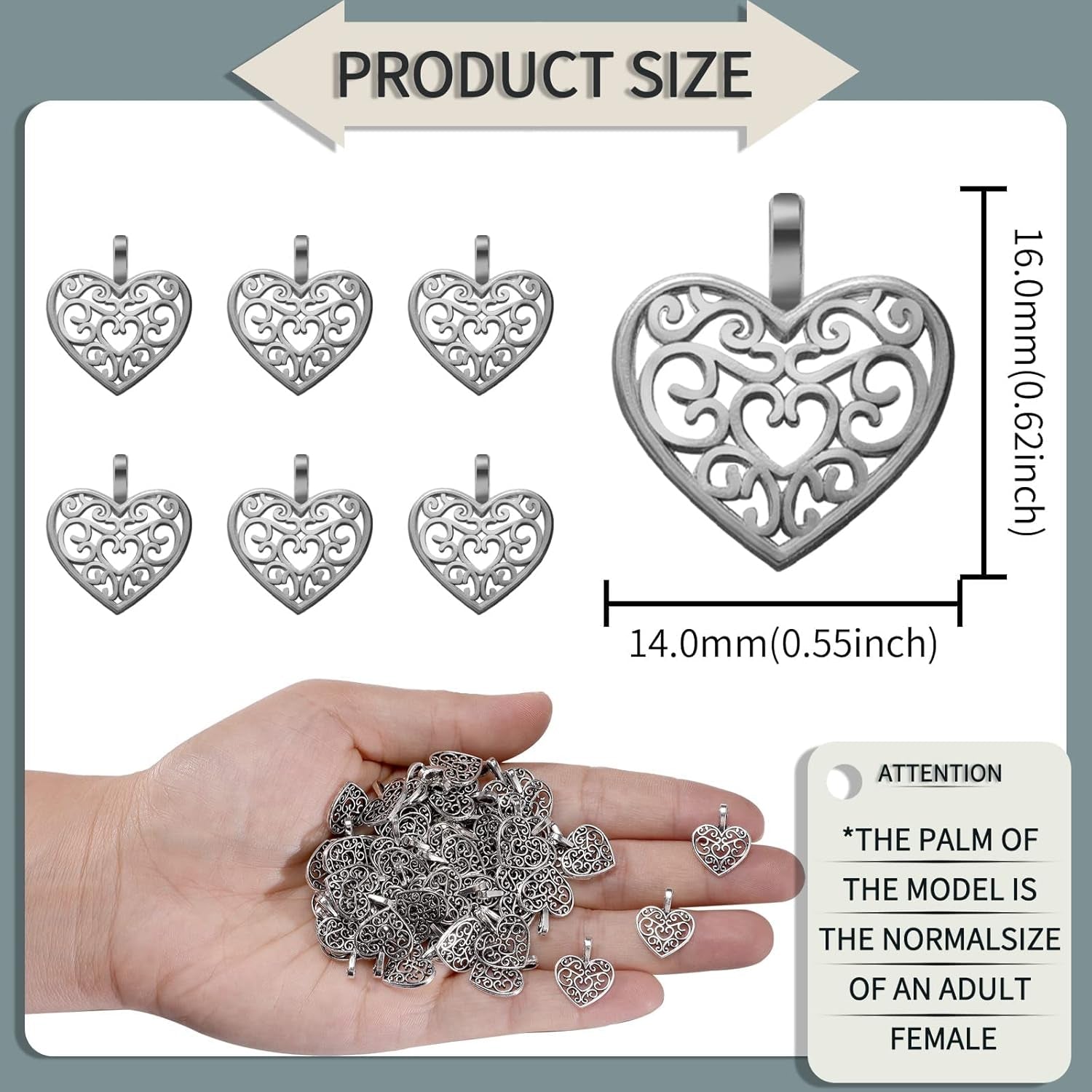 100Pcs Antique Silver Plated Hollow Lovely Heart Charms Pendant DIY Bracelets Necklace Jewelry Making Craft Wholesale 16Mmx14Mm(A285)