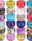 Candle Tins with Lid, 2.5Oz 24 Designs Tinplate Cans with Wicks, Wick Holders, Wick Stickers for Candle Making, DIY Arts and Crafts, Small Item Storage