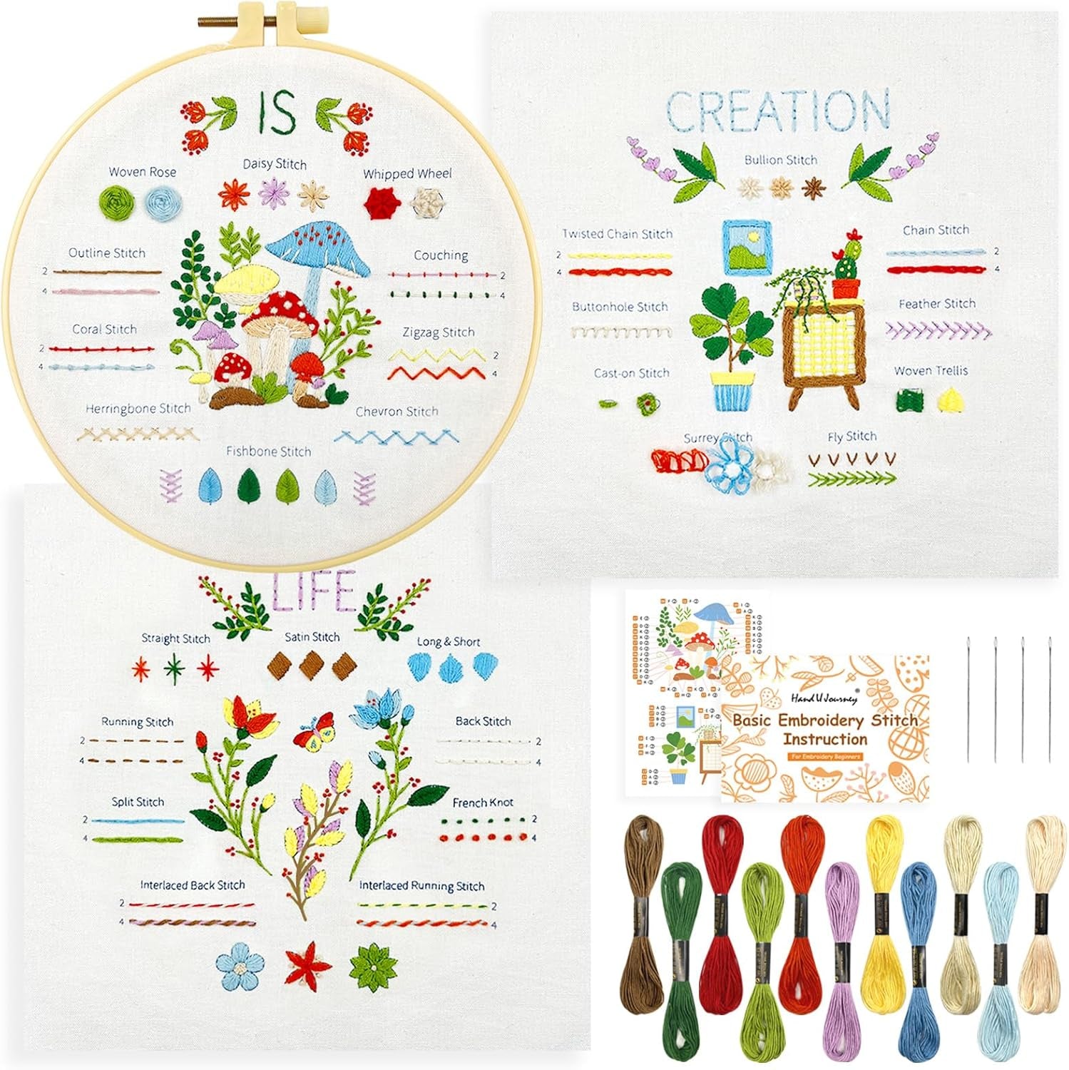 Get Started with Embroidery Basic Stitch Kit for Beginners with 28 Different Stitches and 2 Plant & Home Themes - Perfect for Craft Lovers!