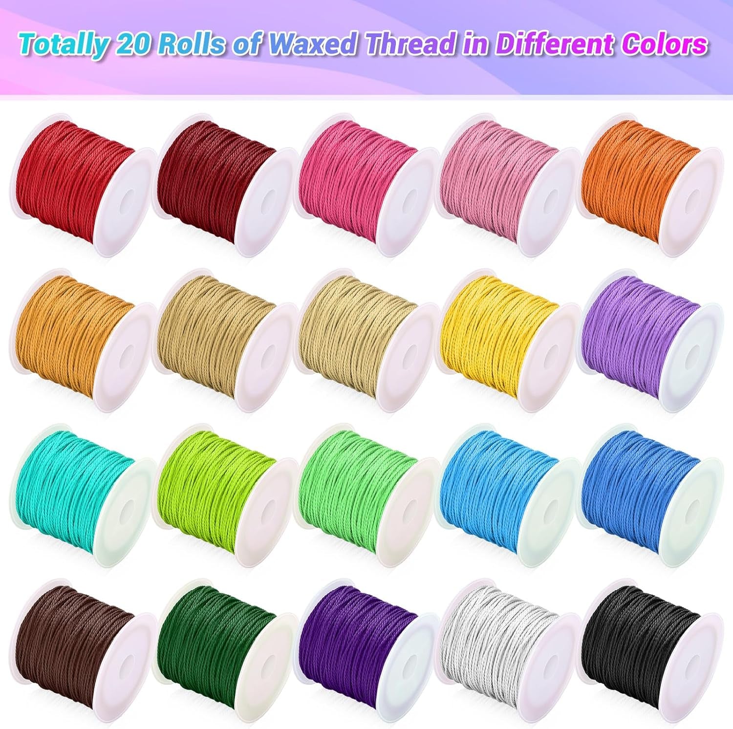 20 Rolls Wax String for Bracelet Making, Waxed Thread Bracelet Cord, Waxed Polyester Cord Bracelet Rope for DIY Bracelets, Necklace and Macrame