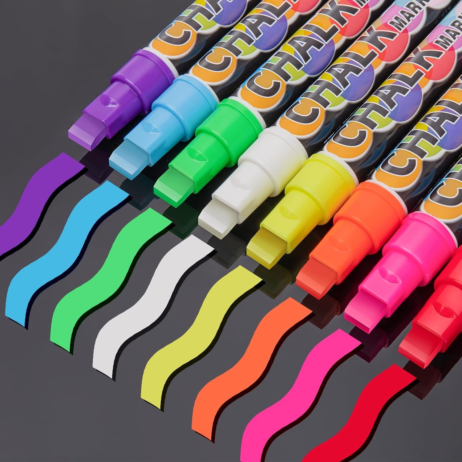Car Window Markers for Auto Glass Washable - Liquid Window Chalk Markers Pen with 10Mm Jumbo Wide Tips, 8 Neon Colors Chalkboard Markers, Window Paint Markers for Menu Board, Blackboards, LED Poster
