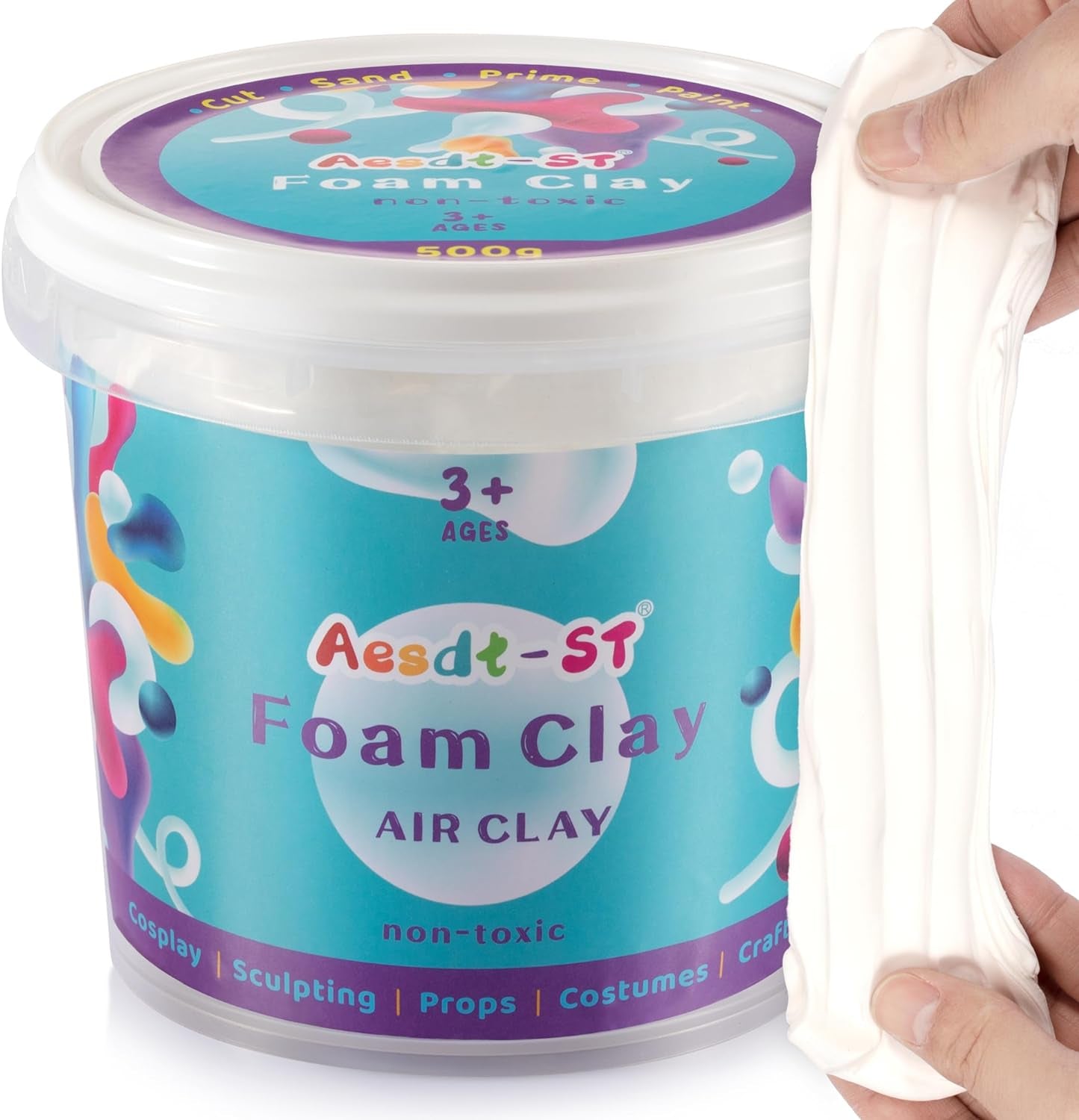 White Moldable Cosplay Foam Clay (500 Gram) - High Density Air Dry Clay, Modeling Clay for Intricate Designs, Figures, Masks, Craft Projects,Great for Cutting, Sanding or Shaping with Tools.