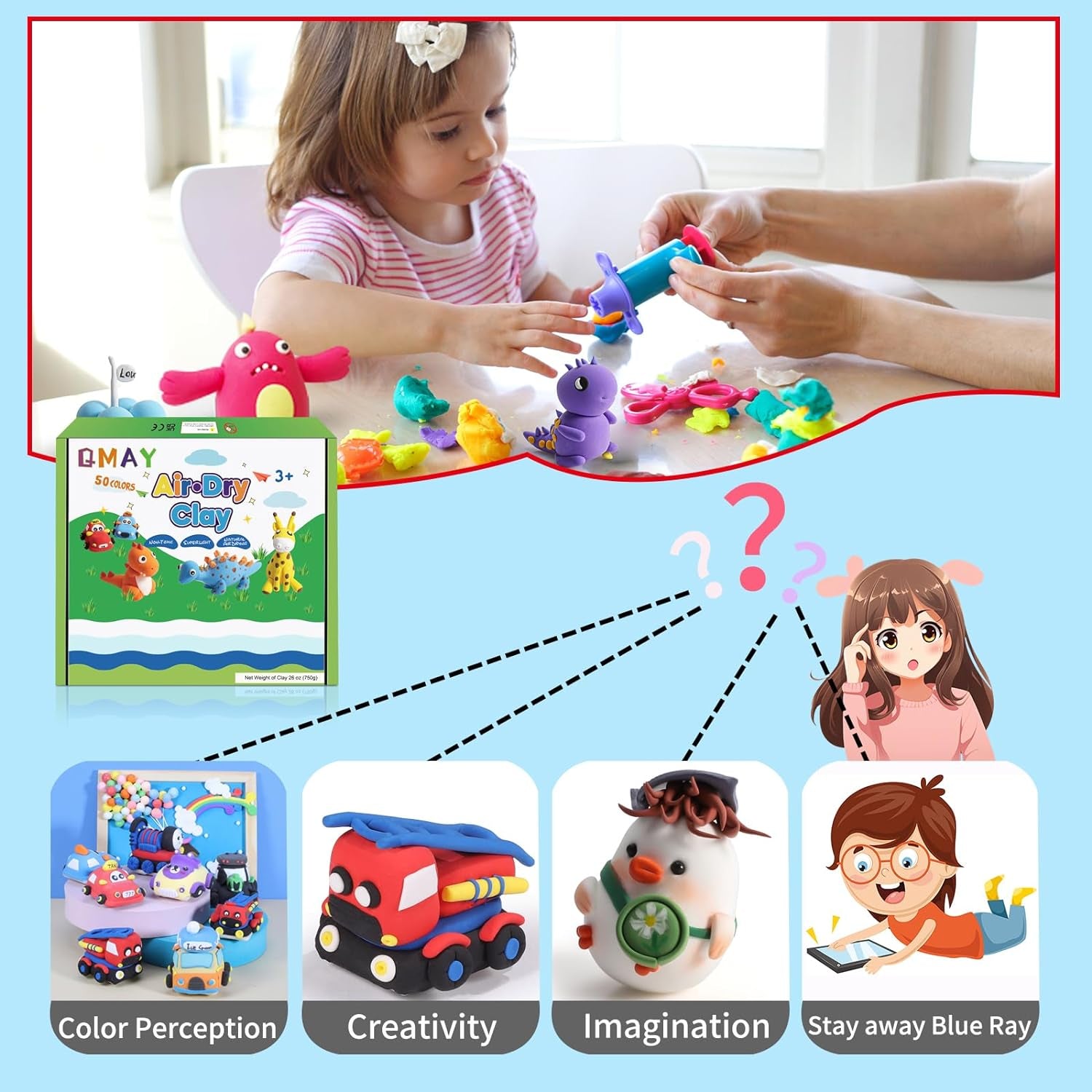 Air Dry Clay 50 Colors-Diy Modeling Clay Starter Kit with Sculpting Tools, Great Gift for Artistic Kids