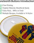 48Pcs Juneteenth Buttons, 4.4Cm (1.73 Inch), Happy Juneteenth Badges Pins Bulk, Freedom Day June 19Th 1865 Party Favors Supplies Bag Stuffers Fillers, Black African American Juneteenth Gifts