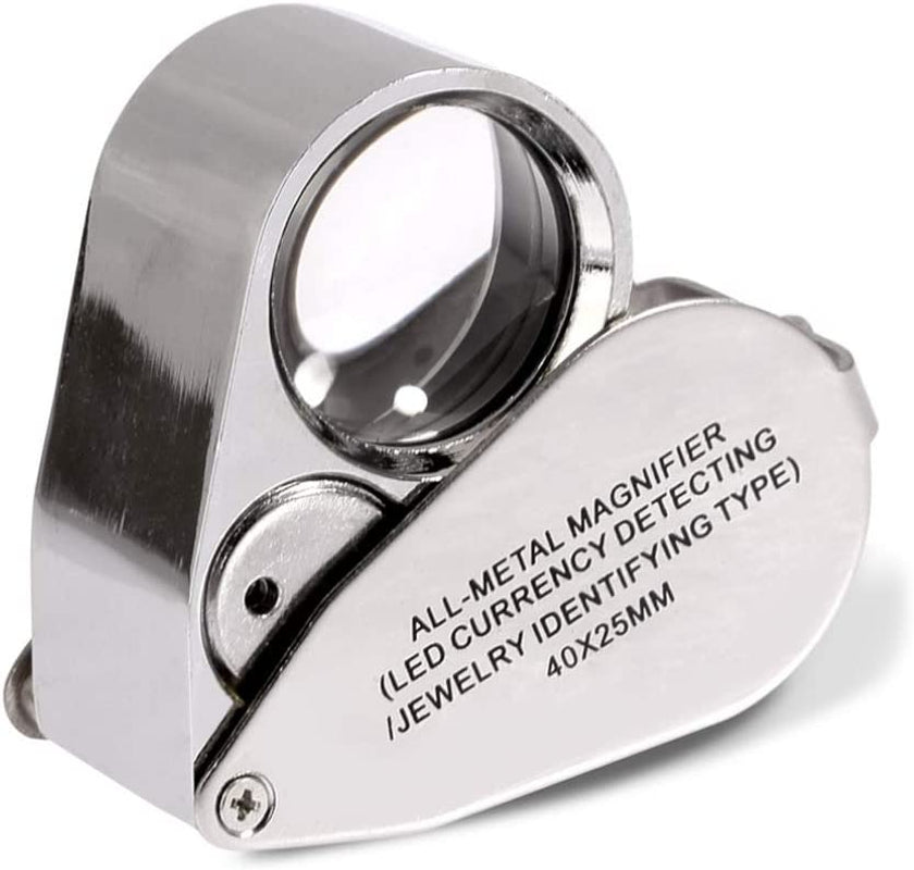 40X Jewelers Loupe, LED Light Illuminated Folding Magnifying Jewelry Eye Magnifier (LED Currency Detecting/Jewlers Identifying Type Lupe)