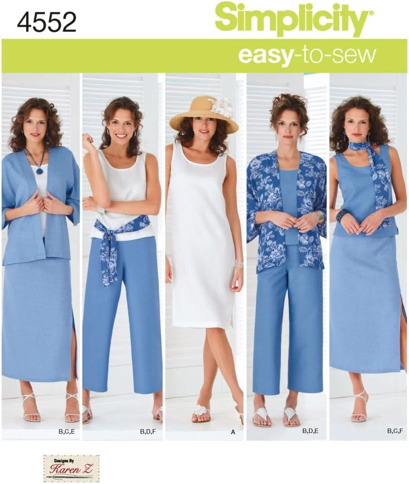 Easy-To-Sew 4552 plus Size Skirt, Pants, Dress, and Scarf Sewing Pattern for Women by Karen Z, Sizes BB (20W-28W)