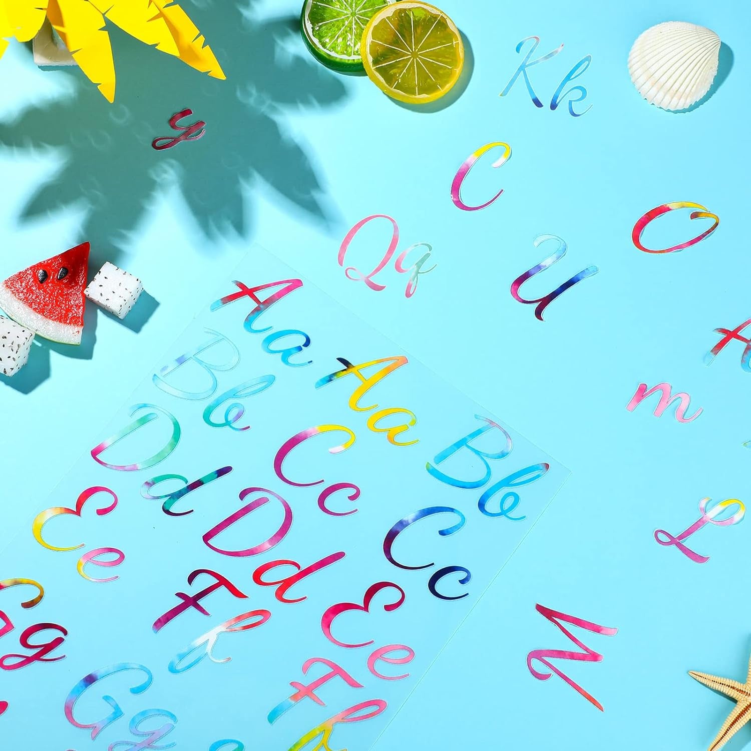 18 Sheet Iron on Letters Tie Dye Iron on Letters Flock Letters A-Z Letter Transfer Vinyl Letters Cursive Heat Transfer Letters for T Shirts Clothing Stockings Printing DIY Crafts Decorations