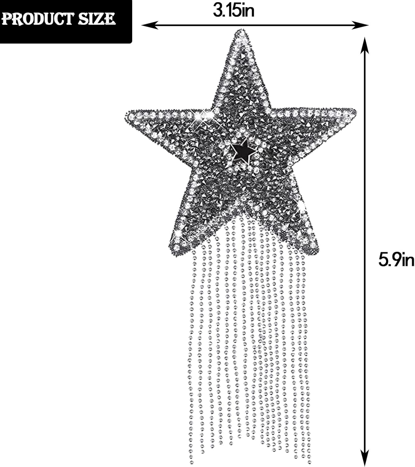 4Pcs 4 Mix Color Sparkling Rhinestone Five-Pointed Star Pattern Clothes Patches Iron on Fashion Appliques with Chains Tassel Badge DIY Repair Decorate Patch for Clothes Dress Jeans Hats Bags