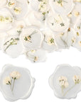 50 Pcs White Adhesive Wax Seal Stickers Babys Breath Dry Floral Wax Seal Sticks Envelope Wax Seal Wedding Invitation Stickers for Bridal Shower Party Letter Envelope Gift Wrap (White)