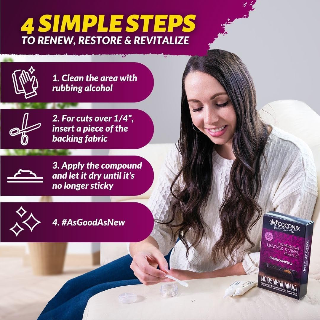Vinyl and Leather Repair Kit - Restorer of Your Furniture, Jacket, Sofa, Boat or Car Seat, Super Easy Instructions to Match Any Color, Restore Any Material, Bonded, Italian, Pleather, Genuine