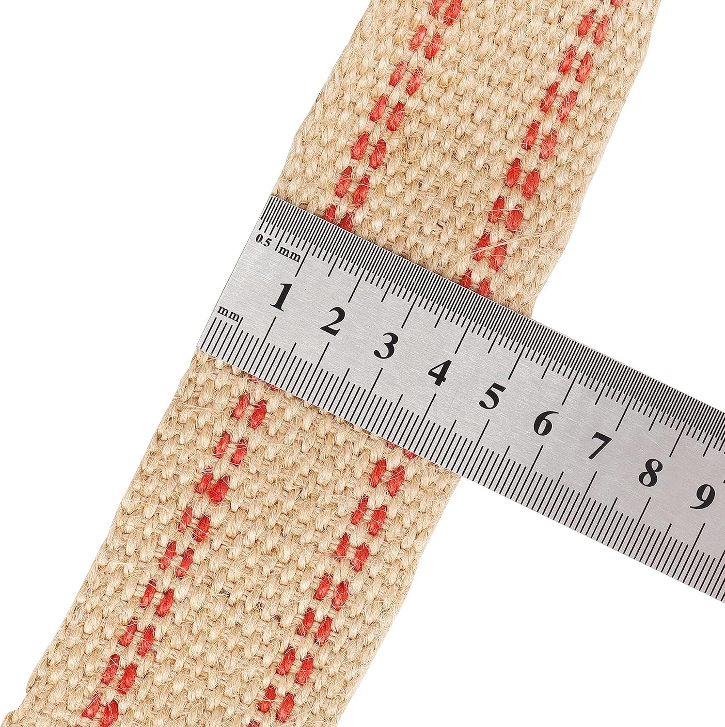 10 Yards Width 2" Roll Natural Burlap Red Line Jute Webbing Ribbon Upholstery Chair Webbing Tape for Outdoor DIY Gear Repai (Red Stripes)
