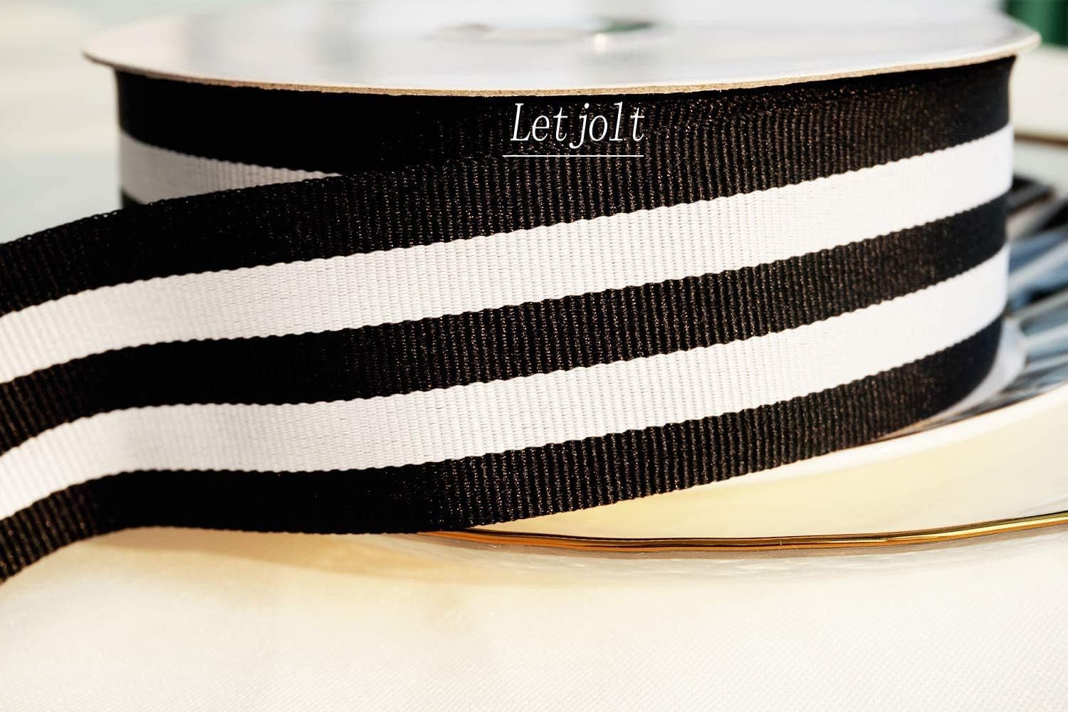 Black and White Taffy Striped Fabric Grosgrain Ribbon 1-1/2 Inch Wide 25 Yards Black Striped Ribbon for Bouquet Favor Christmas Thanksgiving Gifts Wraps Craft Trim Embellishments Supplies Decoration