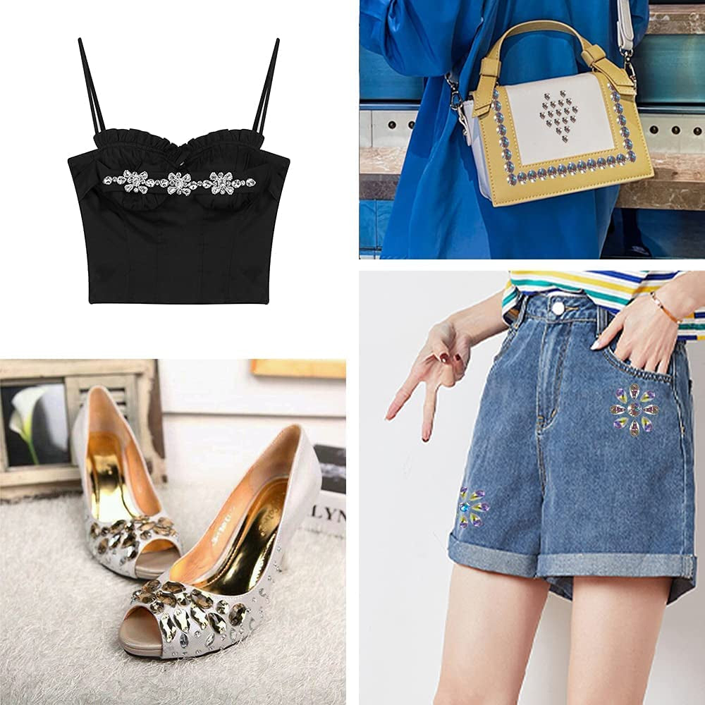 200PCS Crystal Gems AB Acrylic Flatback Sew on Diamante Rhinestones with Mixed Shapes for DIY Crafts Handicrafts Clothes Bag Shoes Decorations