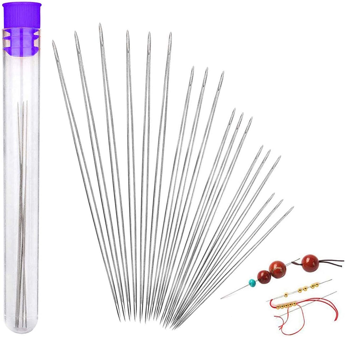 18 Pieces Beading Needles, 6 Sizes Seed Beads Needles Big Eye Beading Needles Collapsible Beading Needles Set for Jewelry Making with Needle Bottle