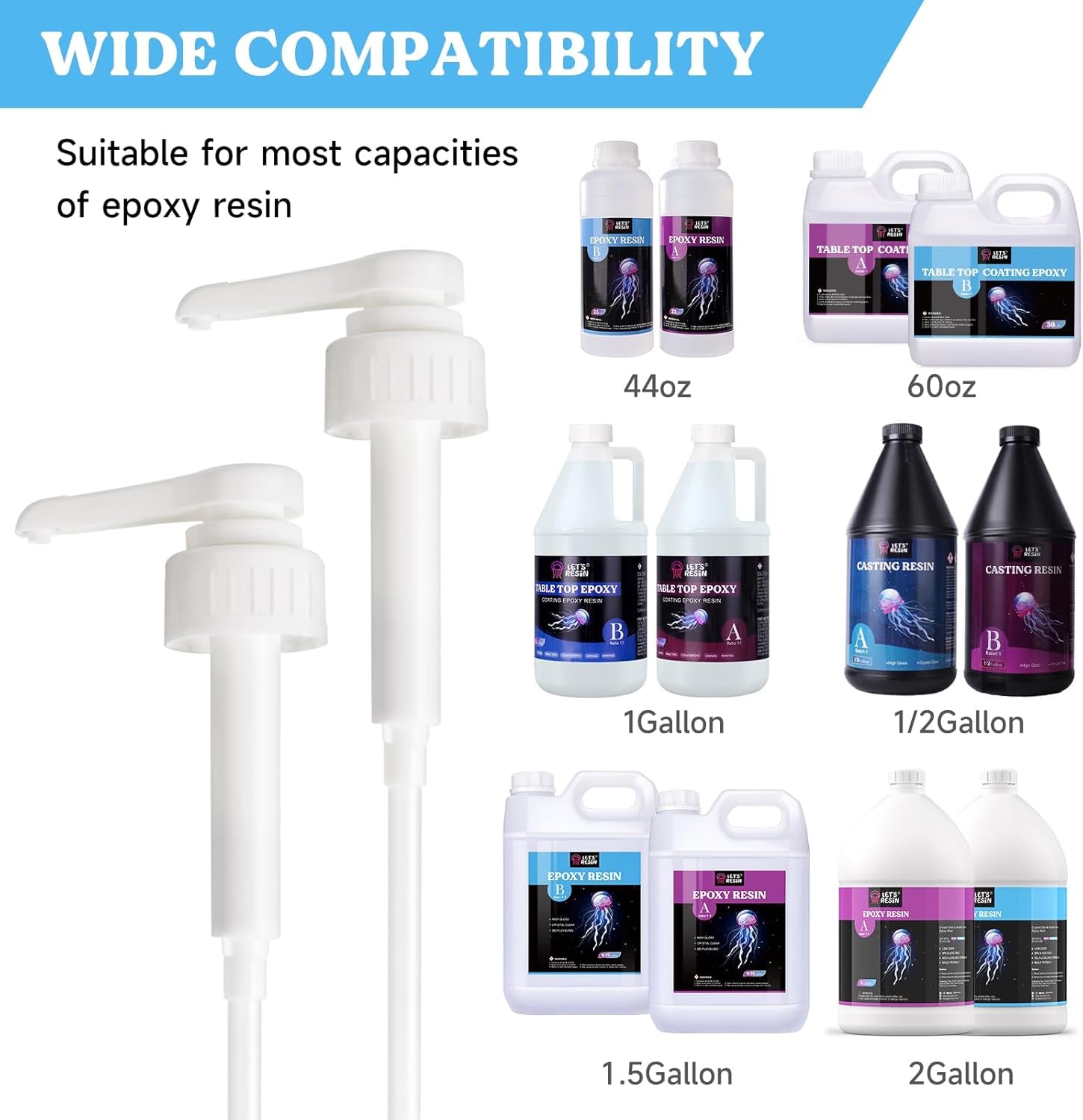 LET’S Resin Gallon Pump Dispenser, 10CC 2Pcs Heavy-Duty Leak Proof Resin Pump Dispenser,Bpa Free 38/401Resin Accessories for Dispensing Resin, Commercial and Household Use