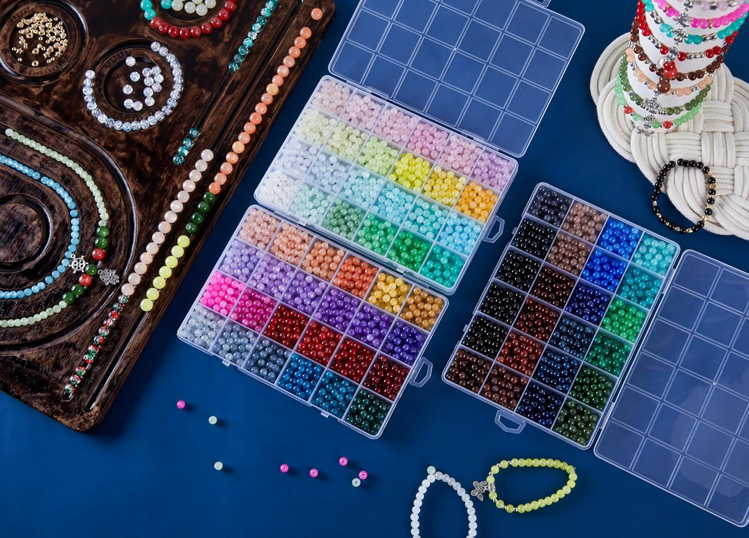 72 Colors 6Mm Glass Beads for Jewelry Making,3000Pcs+ round Crystal Glass Beads Bracelet Making Kit with Accessories, Bead Starter Kit Crafts Gifts Set Suitable for Teen Adults