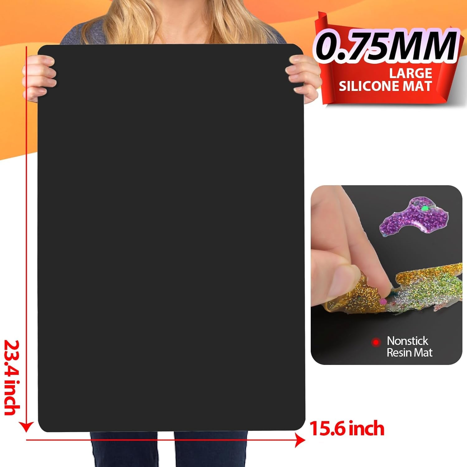 Large Silicone Mat for Crafts, Black Silicone Mat for Resin Molds, Play Dough Mat, Silicone Mat for UV Resin, Epoxy Resin, Clay Paint DIY Arts Crafts, 23.4"×15.6", Medium Thickness 0.75MM